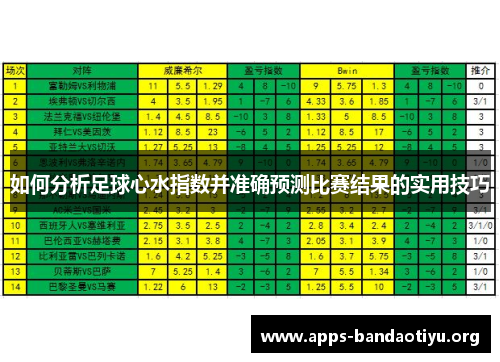 如何分析足球心水指数并准确预测比赛结果的实用技巧