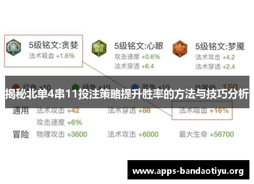 揭秘北单4串11投注策略提升胜率的方法与技巧分析